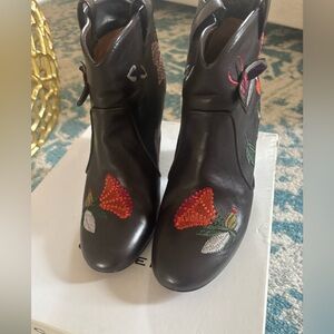 Laurence Dacade Black Floral Embroidered Ankle Boots